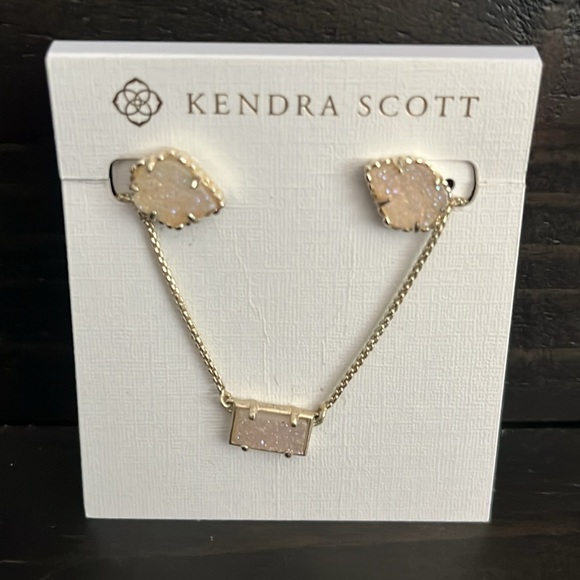 Kendra Scott Jewelry - Kendra Scott White Druzy Pale Gold Earrings and Necklace Set with Dust Bag